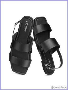 FITORY Women's Square Toe Flat Sandals Slingback Adjustable Casual Summer